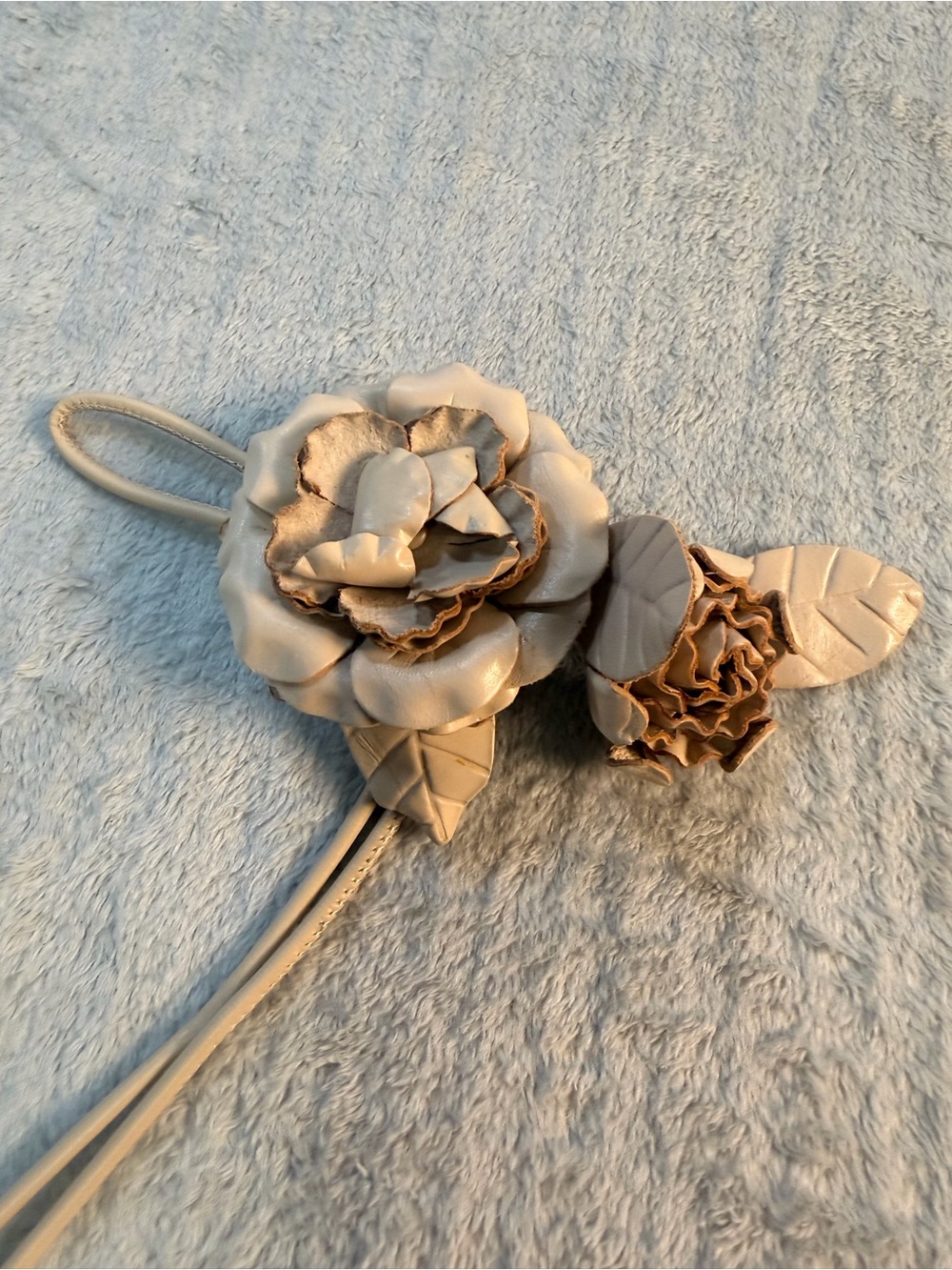 Artisan Floral Leather Wrap Belt Neutral Boho Rose Waist Tie Necklace